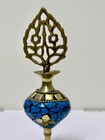Vintage Brass Perfume Bottle Blue Mosaic Inlay Middle Eastern Islamic Decor