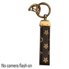 Dark Brown Faux Leather Keychain  Bag Charm  Logo Pattern 