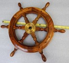 Vtg Ship Boat Wooden Brass Wheel Nautical 18  Inch Hand Made Wall Art Pirate