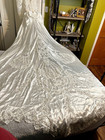 Vtg 1980s Beaded Pearl Lace Wedding Gown W detachable 7 Ft Train And Veil Size 8