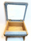 Vintage Upholstered Wood Foot Stool Ottoman Rectangle Blue Oak