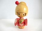 Vintage Japanese Kokeshi  Wood Doll  Pink Kimono  Red Hairpin
