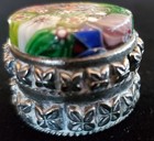 Vintage Murano Millefiori Glass Pill Box Ornate Silver Tone Trinket Case Italy