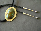 Southwestern Blue Heavy Matrix Turquoise Engraved Silver Tone Bolo Tie  925 Tips