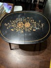 Beautiful L Hitchcock Petite Wood Folding Oval Tea Side Table Black Floral