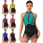 Women s Shiny Rhinestone Latin Jazz Dance Dress Backless Cha-cha Rumba Costume