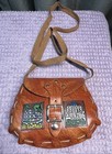 Vtg Italian Hand Tooled Stitched Leather Crossbody Bag Boho Folk Artisan Hippie