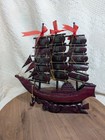   991 Vintage Wooden Chinese Junker Model Ship Boat Hand Carved Hong Kong 