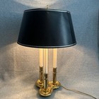 Vintage French Bouillotte Brass Candlestick 3-light Lamp Black Leather Shade