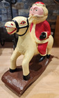 Primitive Folk Art Hand Carved Hand Painted Wooden Santa On Rocking Deer 