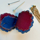 Vintage Hand Sewn Pin Cushion 6 Brass Pins Mother Of Pearl Pin