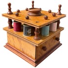 Vintage Birds Eye Maple Sewing Box Stand Drawer Spool Holder Lacks Finial 8  X 9