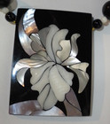 Vintage Lee Sands Mother Of Pearl Abalone Inlayed Flower Beaded Necklace Signed