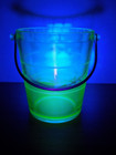 Green Uranium Glass Metal Handle Ice Bucket W  Cut Florals