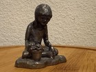 Michael Ricker Pewter Child Girl With Flowers Numbered Vintage