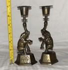 Pair Of Antique Brass Elephant Candle Holders