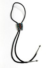 Sterling Silver Turquoise Red Coral Black Leather Bolo Tie By Verna Blackgoat