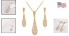 Elegant Tear Drop Gold Rhinestone Necklace And Earring Set For Brides
