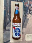 Vtg  Pabst Blue Ribbon Beer Car Auto Race Cardboard Framed 23   x 26    Half Bottle