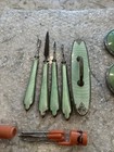 Vintage Avocado Green Lime Vanity Dresser Set 10pcs Retro Groovy Silver Tone