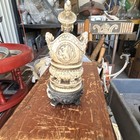 Antique Chinese Figurine Statue Beige Black Ornate Carvings Asian Decor