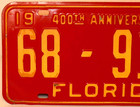1965 Florida License Plate  68-9187 Original Red  Reflective Yellow
