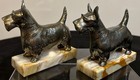 Vintage Scottie Dog Bookends Bronze Or Brass Terrier On Marble Base 5    Set 2