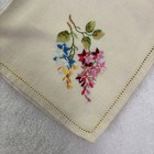 Vintage Floral Embroidered Linen Handkerchief Os Cream Hemstitch Wedding Hanky
