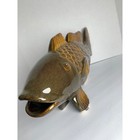 Vintage Ceramic Koi Fish Figurine Brown Gold Drip Glaze Large 19 Inch Sculpture