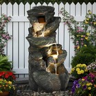 4-tier Cascading Rock Water Fountain  Outdoor Waterfall Fountain With Led Lights