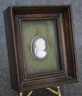 Lovely Antique Hand Carved Cameo On Forest Green Velvet And Shadowbox Framed