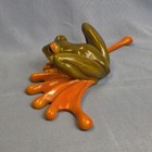 Resin Frog Figurine Orange Green Frog Statue 9 Inch
