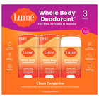 3 Pk  Lume Whole Body Deodorant Smooth Solid Sticks  Clean Tangerine 3 X 2 6oz