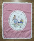 Vintage Girl Reversible Bunny  Handmade Baby Quilt Blanket Comforter 41  31  Pink
