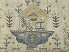 Antique 18th Century Georgian Embroidered Panel Of House trees plants And Water 