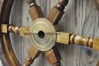 Nautical Wooden Ship Steering Wheel Pirate Decor Wood Brass Fishing Wall Boat 