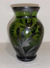 Antique Art Nouveau Sterling Overlay Emerald Green Vase 3 5 