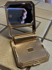 Corona Paris Art Deco Vtg Goldtone Compact Lipstick Holder Beveled Mirror France