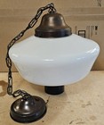 Antique Vintage Art Deco Schoolhouse Milk Glass Pendant Light Large 15  Mcm