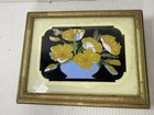 Vintage Wood Jewelry Trinket Box Poppy Flower Glass Floral Top Mirror Lid Gold