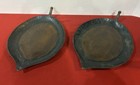 Two Vintage Hammered Brass Leaf Dish Footed Bowl Mid Century Modern Home Decor