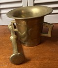 Antique Heavy Solid Brass Mortar And Pestle Large Pharmacy Apothecary