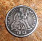 1882 Seated Liberty Silver Dime Made Into A Love Token With Initials Free Ship