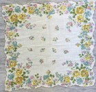 Vintage Ladies Bright Multicolor 12    Handkerchief Yellow Roses Scalloped Hanky