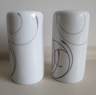 Corelle Splendor Porcelain Salt   Pepper Shakers Red And Gray Swirl Pattern