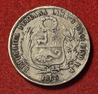 Peru 1 2 Sol 1865 Yb Silver Coin Km 195 T8904