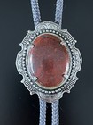 Vintage Genuine Red Jasper Western Bolo Tie  Blue Grey Cord  Silver Metal 