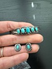 Don Lucas Sterling Silver Genuine Turquoise Cuff Bracelet   Earrings Signed Set