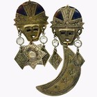 Tribal Relic Earrings Cresent Moon And Sun Pewter Dangle Vintage Rare 