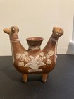 Handmade Double Headed Llama Alpaca Pottery Vessel Folk Art Peru Ceramic Canteen